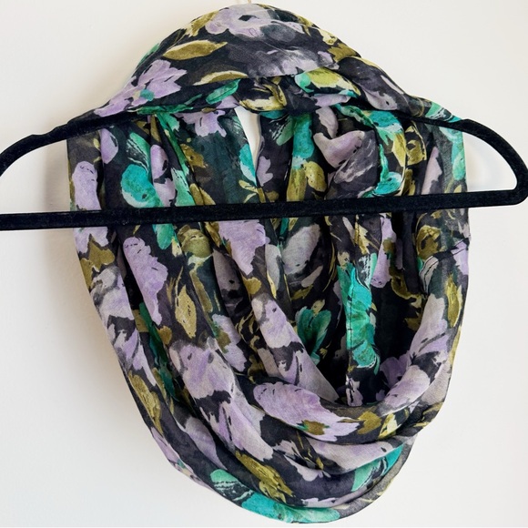 Floral Infinity Scarf - Black, Green, Purple - Picture 5 of 7